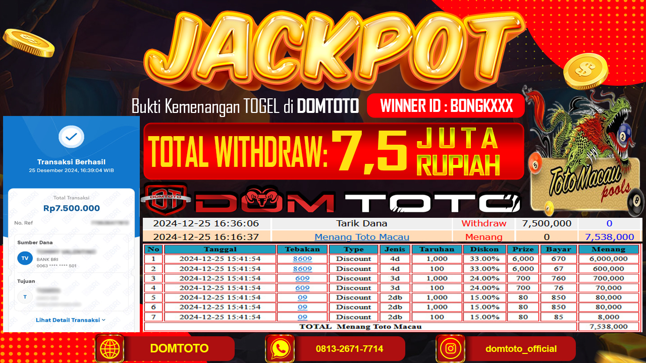JACKPOT TOGEL TOTOMACAU 25 DESEMBER 2024